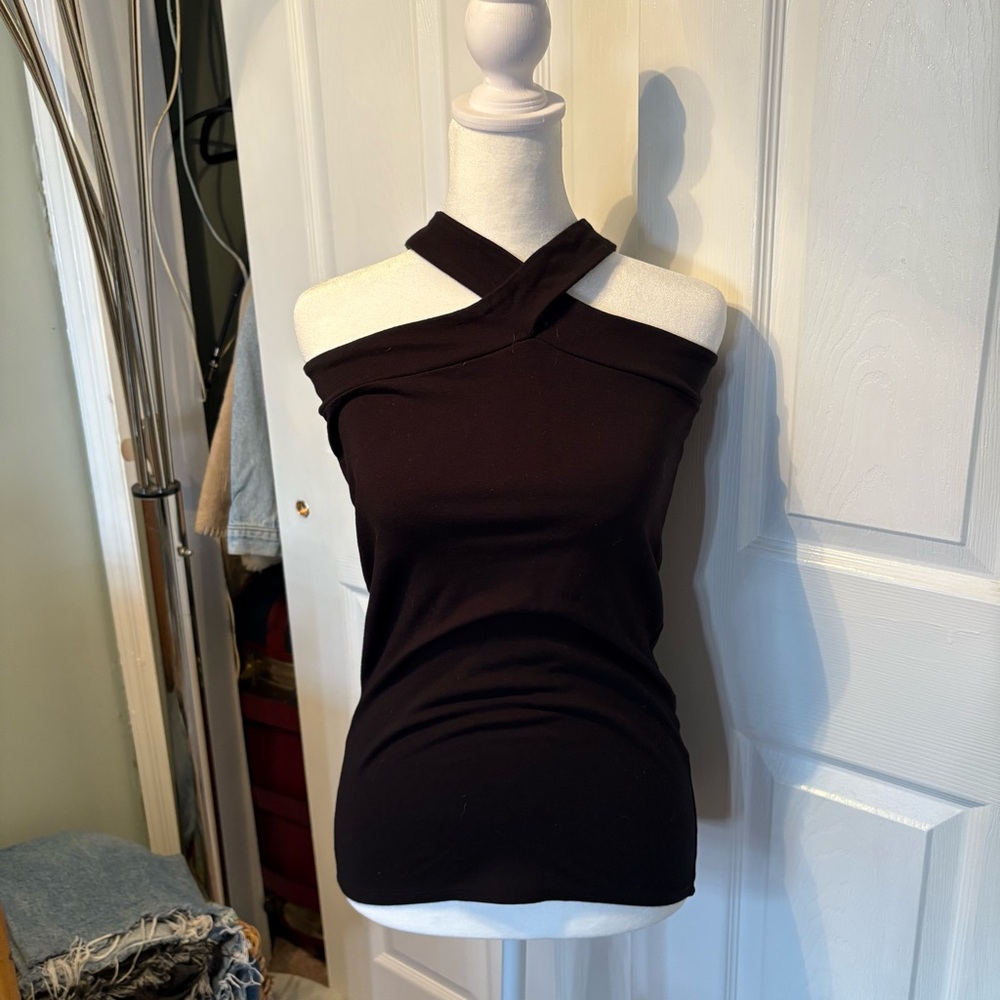 Charlotte Russe Black Cross-Neck Camisole